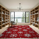 Festive Red Festive Red Snowflake Pattern Area Rug