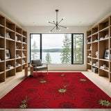 Bold Red Poinsettia Floral Vintage Area Rug