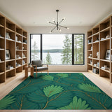 Green Lush Emerald Leaf Pattern Area Rug