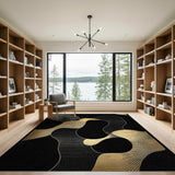 ODIKA Modern Abstract Gold and Black Washable Rug, Non-Slip Low Pile Area Rug