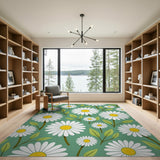 Lush Green Daisy Meadow Area Rug