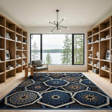 Teal Gold Octagonal Mandala Rug