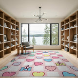 Playful Pastel Hearts Bows Area Rug