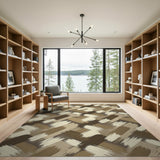 Beige Brush Stroke Geometric Area Rug
