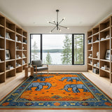 Orange Pixel Elephant Persian Area Rug