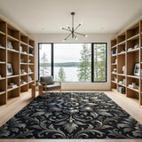 Ornate Grey Peony Floral Vintage Area Rug