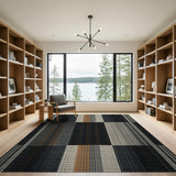 Modern Black Tan Grid Geometric Area Rug