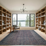 Navy and Pink Geometric Distressed Area Rug