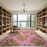 Pink Gold Abstract Leaf Area Rug