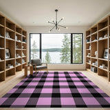 Bold Pink Black Plaid Check Area Rug
