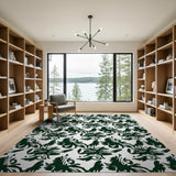 Emerald Green Swirling Floral Area Rug