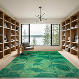 Emerald Green Leaf Vintage Area Rug