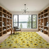Yellow Vibrant Yellow Sunflower Floral Area Rug