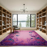 Dreamy Pink Butterfly Floral Area Rug