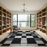 Black White Geometric Checkered Woven Area Rug