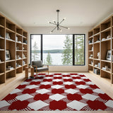 Bold Red White Geometric Plaid Area Rug