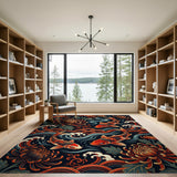 ODIKA Japanese Koi Fish Washable Area Rug - Traditional Floral Low Pile Non-Slip Carpet