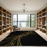 Golden Vine Floral Embroidery Area Rug