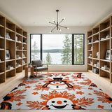 Whimsical Tribal Snowmen with Autumn Leaves Rug