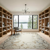 Elegant Beige Vine Leaf Bird Area Rug