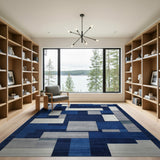 Blue and Teal Navy Blue Geometric Abstract Area Rug