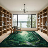 Misty Pine Forest Path Area Rug