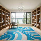 Abstract Area Blue and Teal Wavy Blue Abstract Area Rug