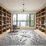 Mushroom Meadow Black White Area Rug