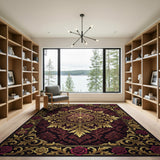 Ornate Burgundy Rose Gold Floral Area Rug