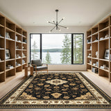 Black Floral Medallion Vintage Area Rug