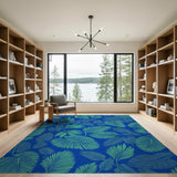 Coastal Beach Blue and Teal Teal Palm Leaf Coastal Area Rug