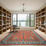 Orange Teal Floral Persian Medallion Rug