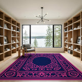 Hot Pink Ornate Border Navy Area Rug