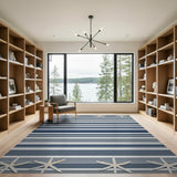 Navy Striped Coastal Starfish Area Rug