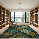Teal and Gold Ornate Persian Medallion Rug
