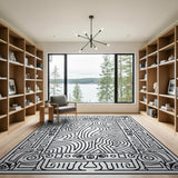 Black White Geometric Maze Labyrinth Geometric Modern Rug