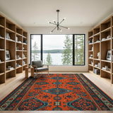 Orange Teal Persian Area Rug