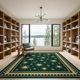 Starry Gold on Emerald Green Bordered Area Rug