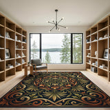 Ornate Black Gold Floral Medallion Area Rug