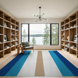Blue Teal Tan Striped Geometric Area Rug