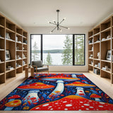 Whimsical Red Mushroom Forest Floral Vintage Area Rug