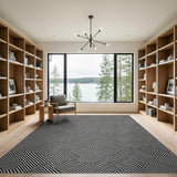 Black White Zigzag Maze Geometric Area Rug