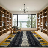 Bold Black Yellow Stripe Geometric Area Rug