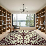 Cream Burgundy Ornate Floral Area Rug