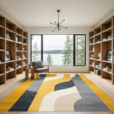 Yellow Geometric Wave Area Rug