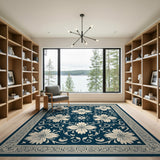 Ornate Navy Floral Vintage Area Rug