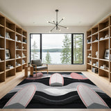 Pink Surfboard Waves Coastal Area Rug