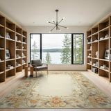 Beige and Neutral Elegant Floral Border Cream Area Rug