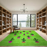 Playful Green Cactus Garden Area Rug