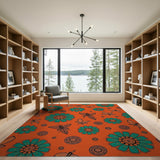 Teal Tribal Flowers Butterflies Orange Area Rug